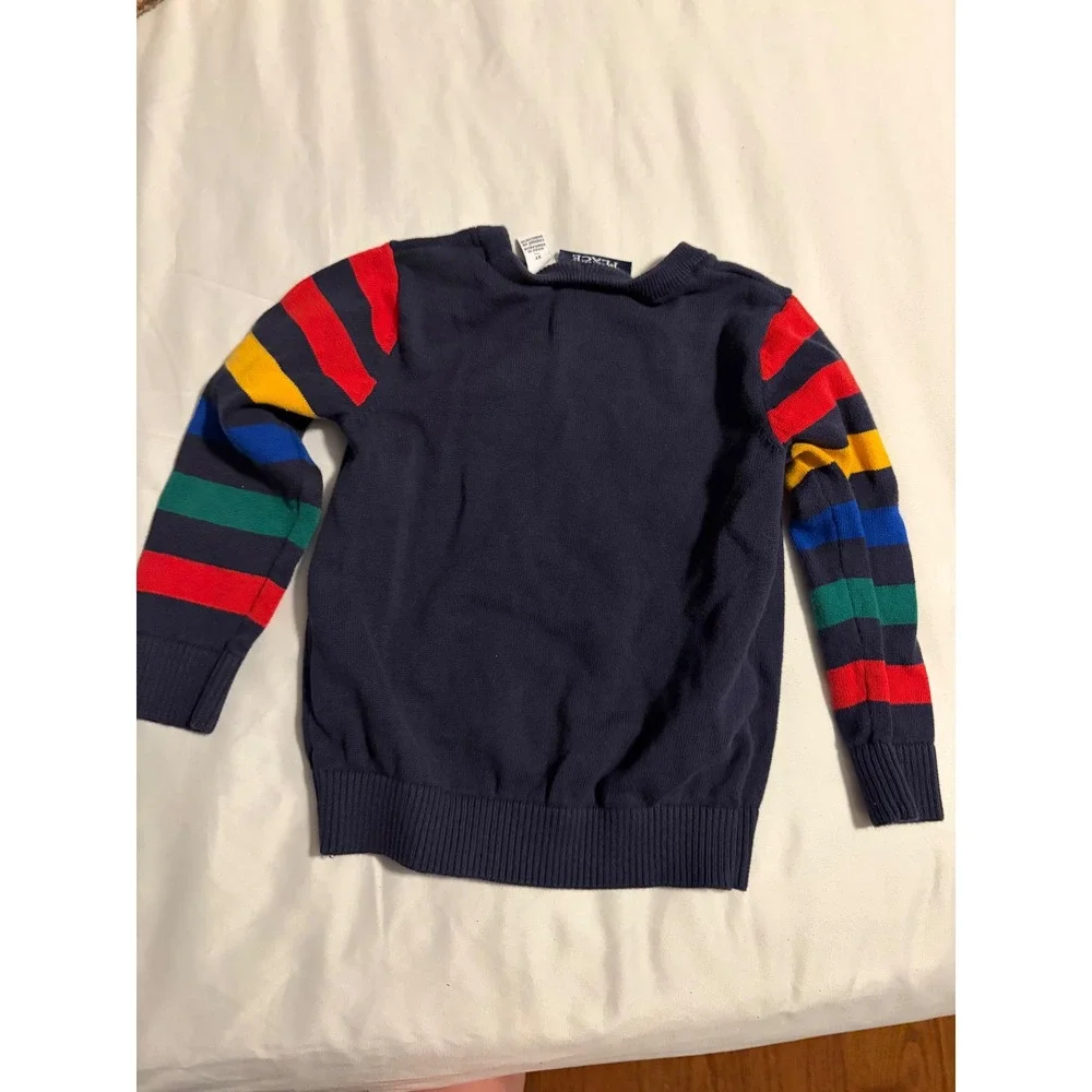 The Childrens Place‎ Boys Navy Blue Fire Truck Dog Striped Sleeve Sweater 3T